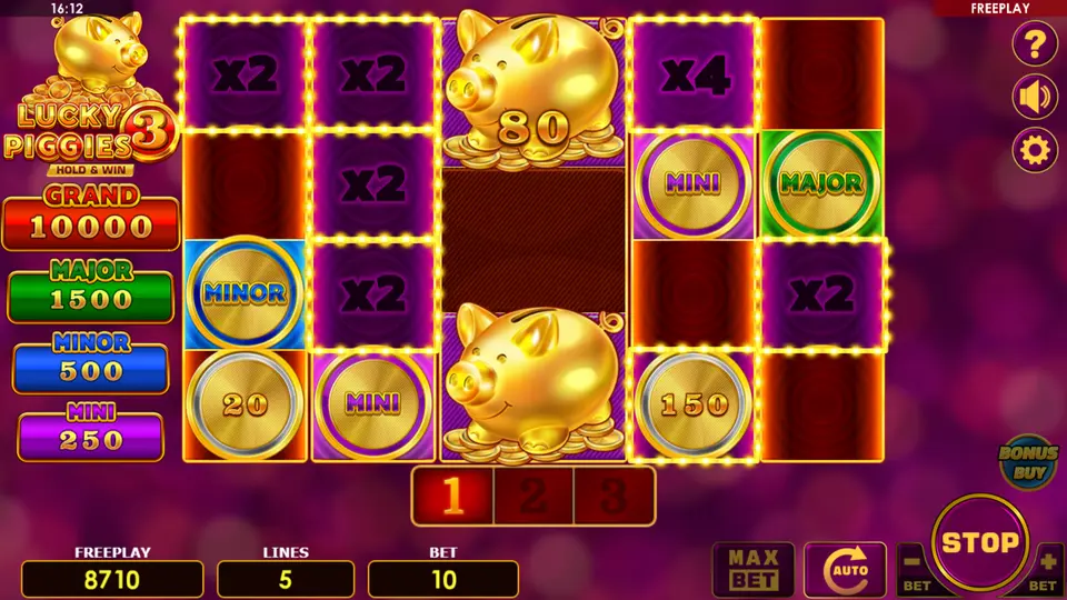 Jackpot COIN landing near a sticky PIGGY during BONUSSPIN in Lucky Piggies 3