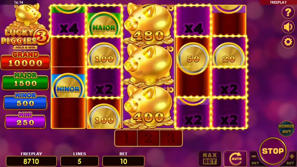 Lucky Piggies 3 BONUSSPIN – MULTIPLIER PIGGY with active x4 reel multiplier during free spins